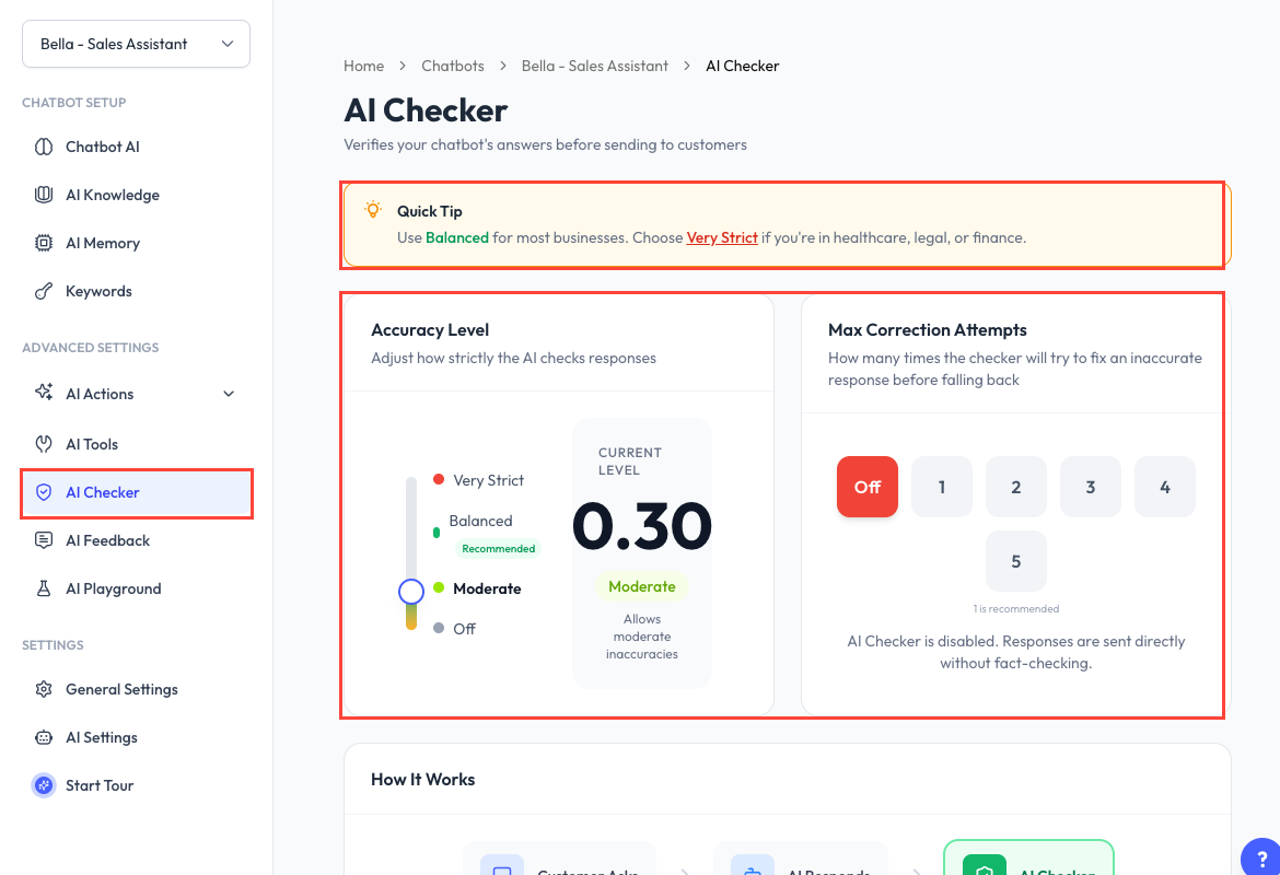 AI Checker settings