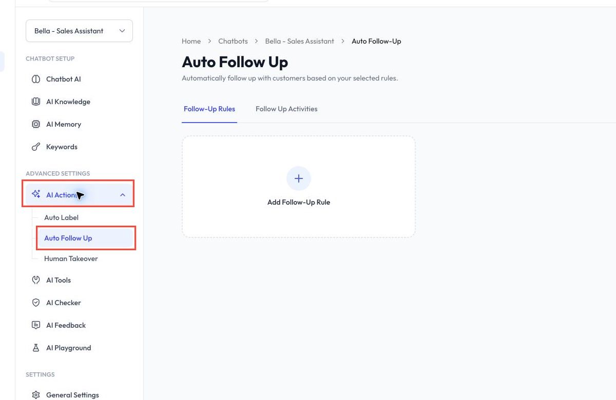 Auto Follow-Up page under AI Actions