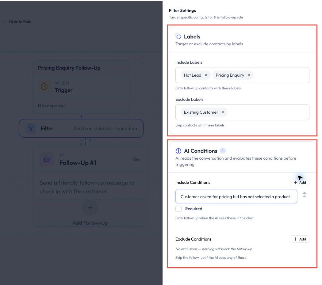 Label and AI condition filters