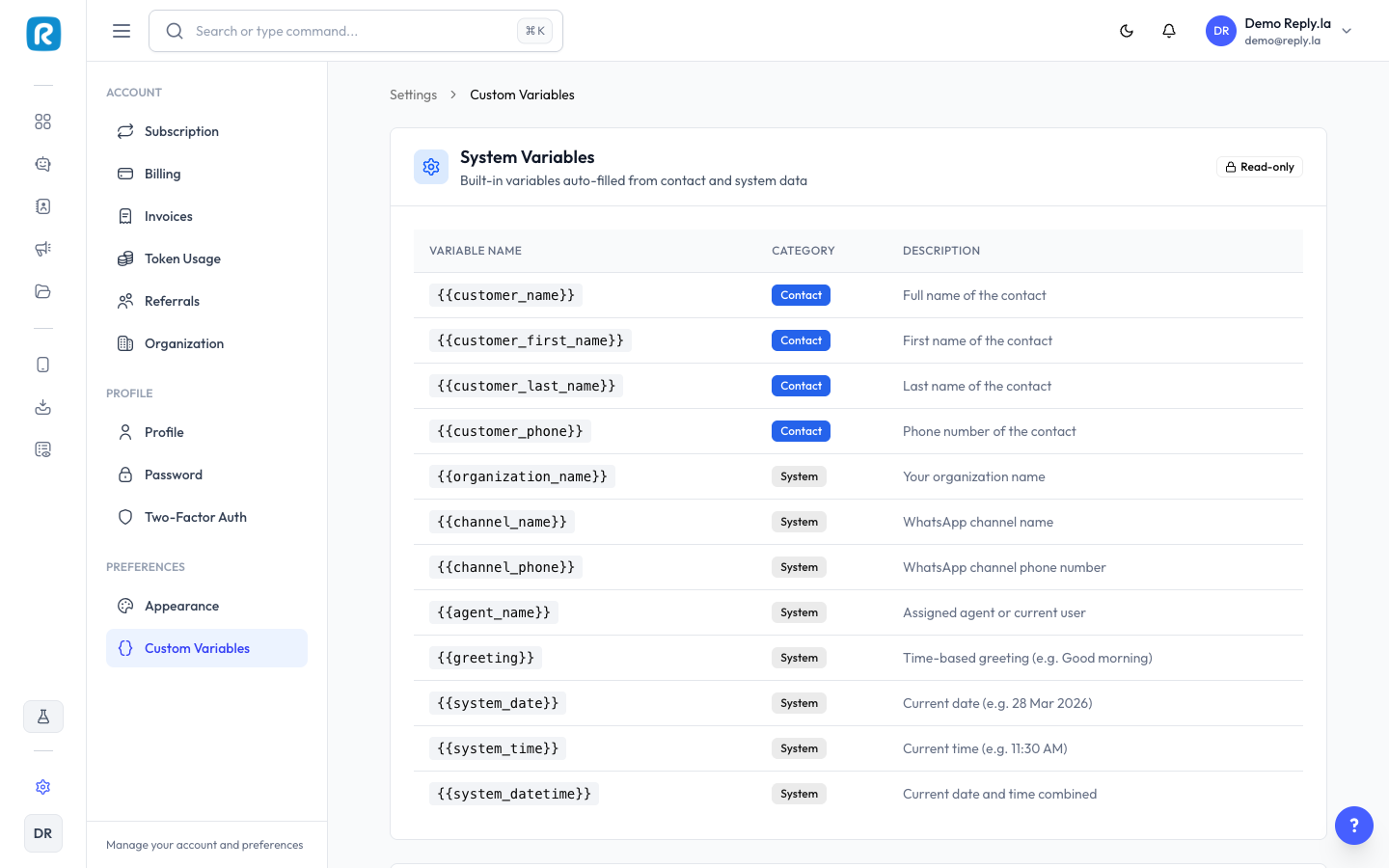 Custom Variables