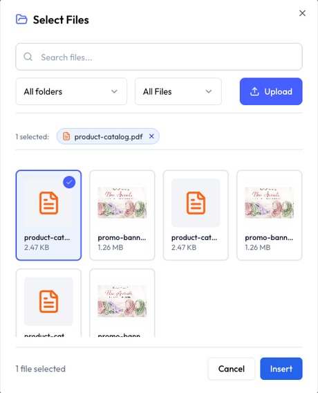 Dialog Select Files dengan katalog produk dipilih