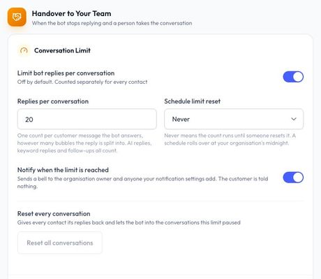 Conversation Limit settings
