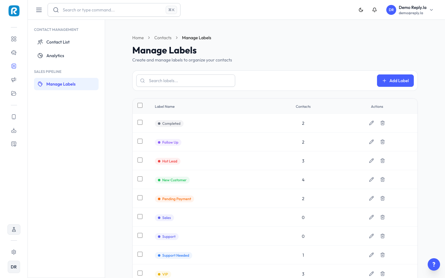 Manage Labels